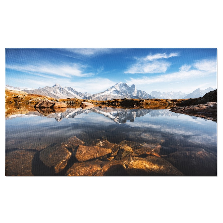 Vászonfestmény: Cheserys, Mont Blanc-tó, Franciaország - Kék tükröződések 40x25cm