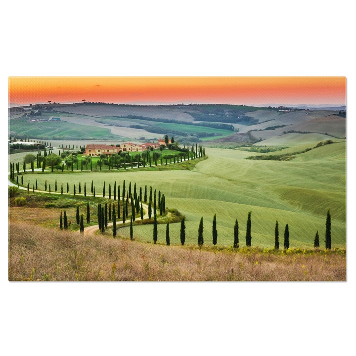 Tablou Canvas: Toscana, Italia - Peisaj Rural la Rasarit 40x25CM