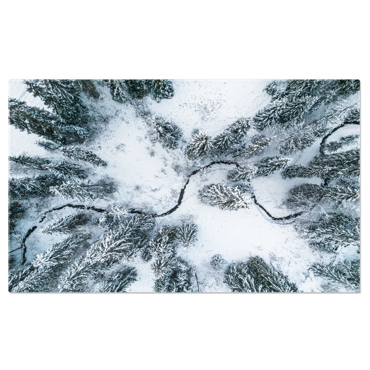 Vászonfestmény - Napsütéses nap és tél a parkban, hóval borított természettel, drónnal a táj felett 120x80cm
