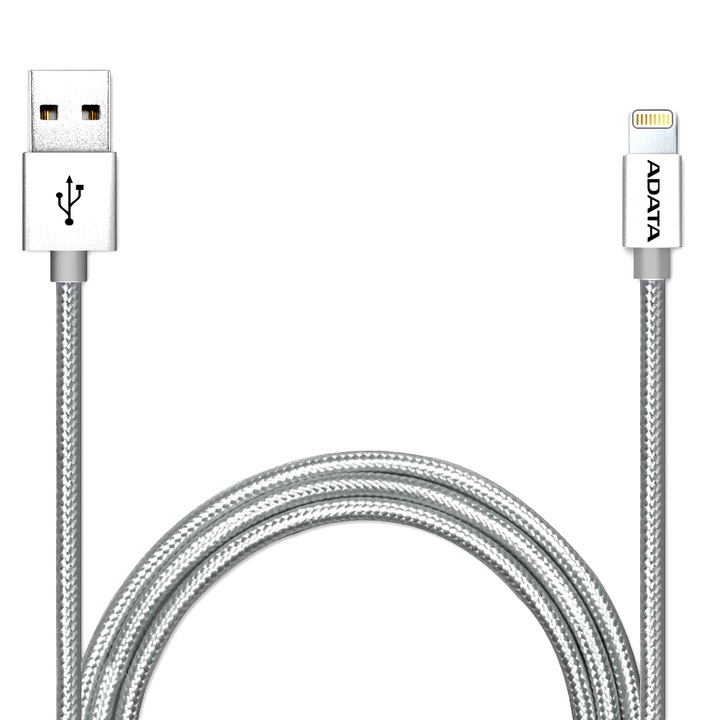 Cablu de date/incarcare ADATA Lightning, MFI, pentru iPhone, Silver