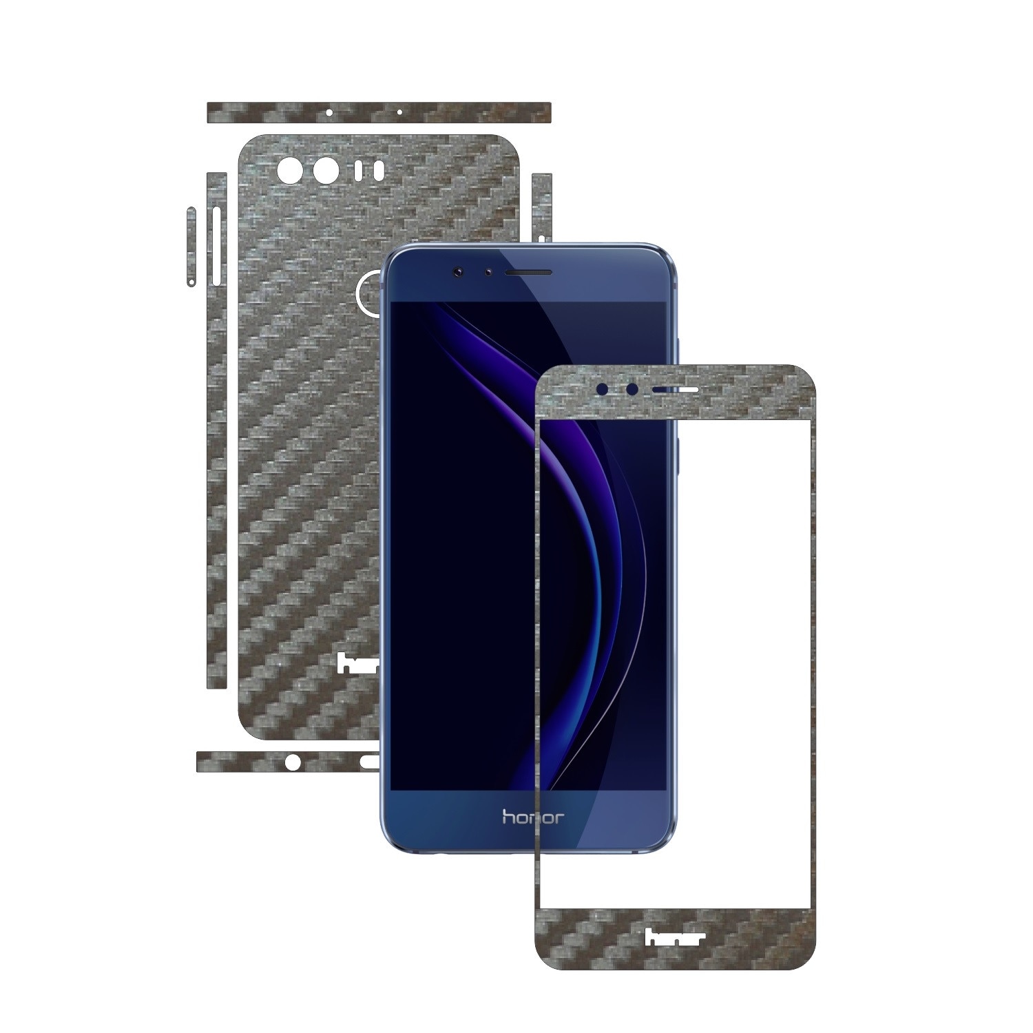 Folie de protectie Carbon Skinz, Husa de tip Skin Adeziv pentru Carcasa, Carbon Gri Argintiu dedicata Huawei Honor 8