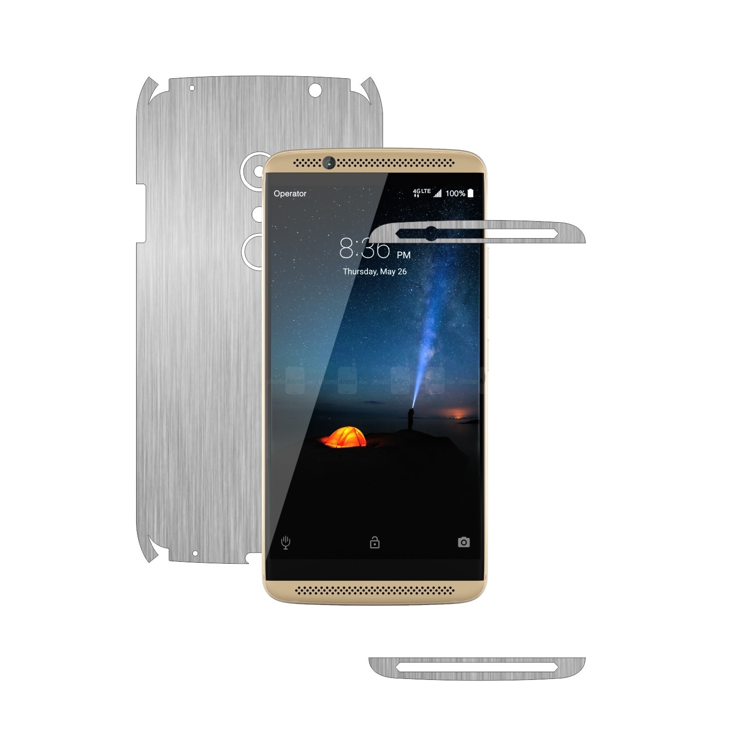 Folie de protectie Carbon Skinz, Husa de tip Skin Adeziv pentru Carcasa, Brushed Argintiu dedicata ZTE Axon 7