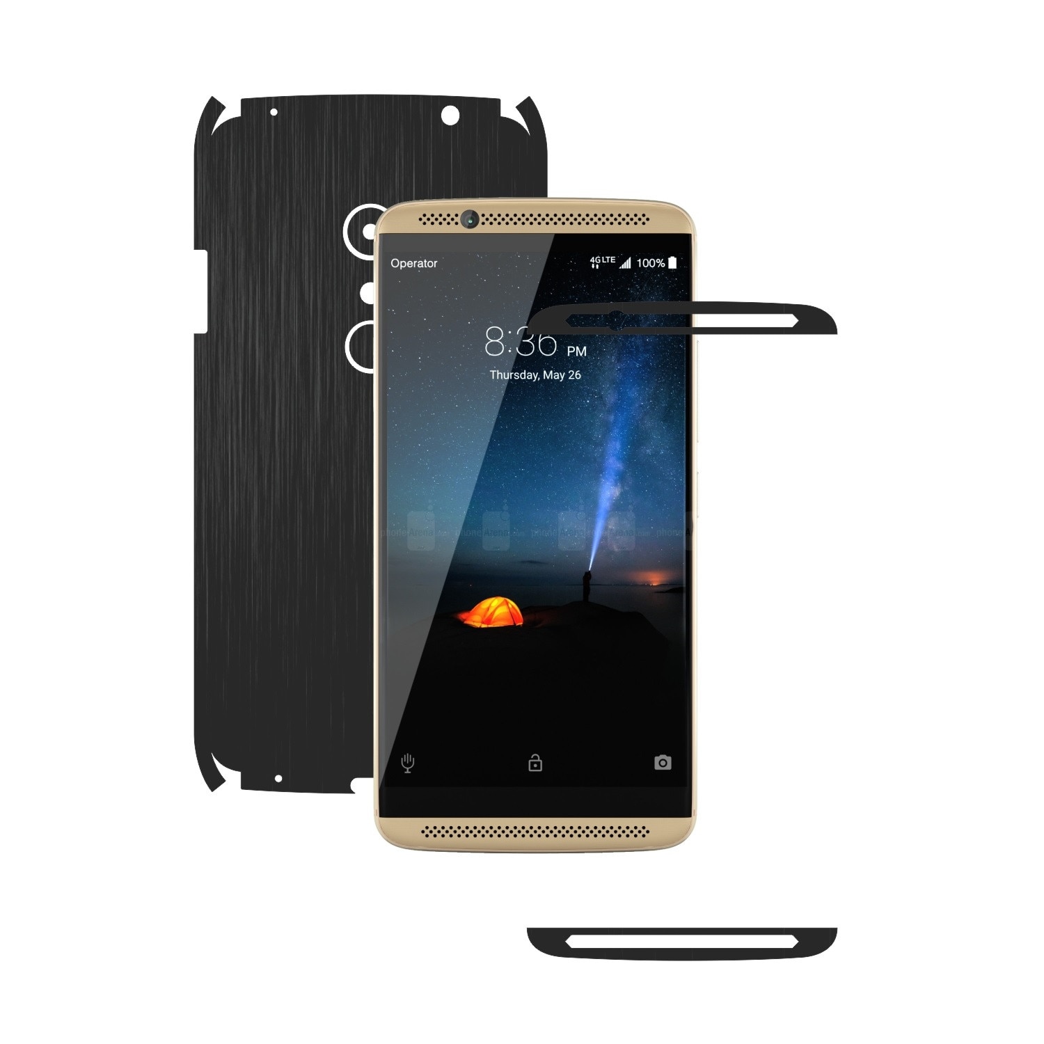 1 + 1 GRATUIT - ZTE Axon 7 - Brushed Negru - Folie de protectie Carbon Skinz, Husa Full Body Cover de tip Skin Adeziv pentru Rama Ecran,Carcasa Spate si Laterale