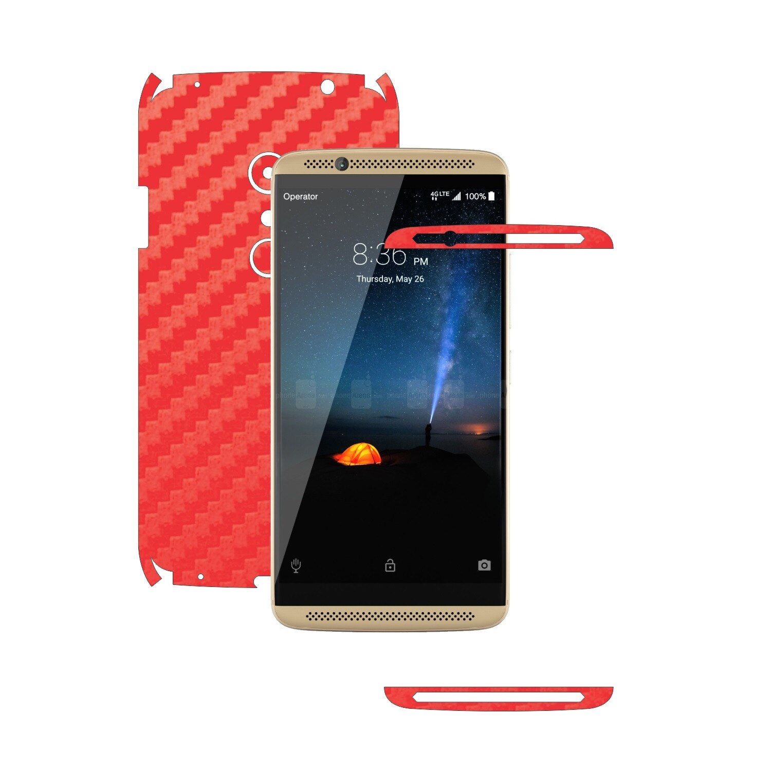 Folie de protectie Carbon Skinz, Husa de tip Skin Adeziv pentru Carcasa, Carbon Rosu dedicata ZTE Axon 7