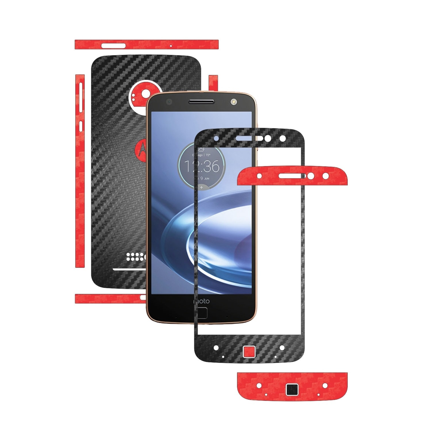 Folie de protectie Full Body Carbon Skinz, Acoperire Totala, Two Tone Negru / Rosu dedicata Motorola Moto Z