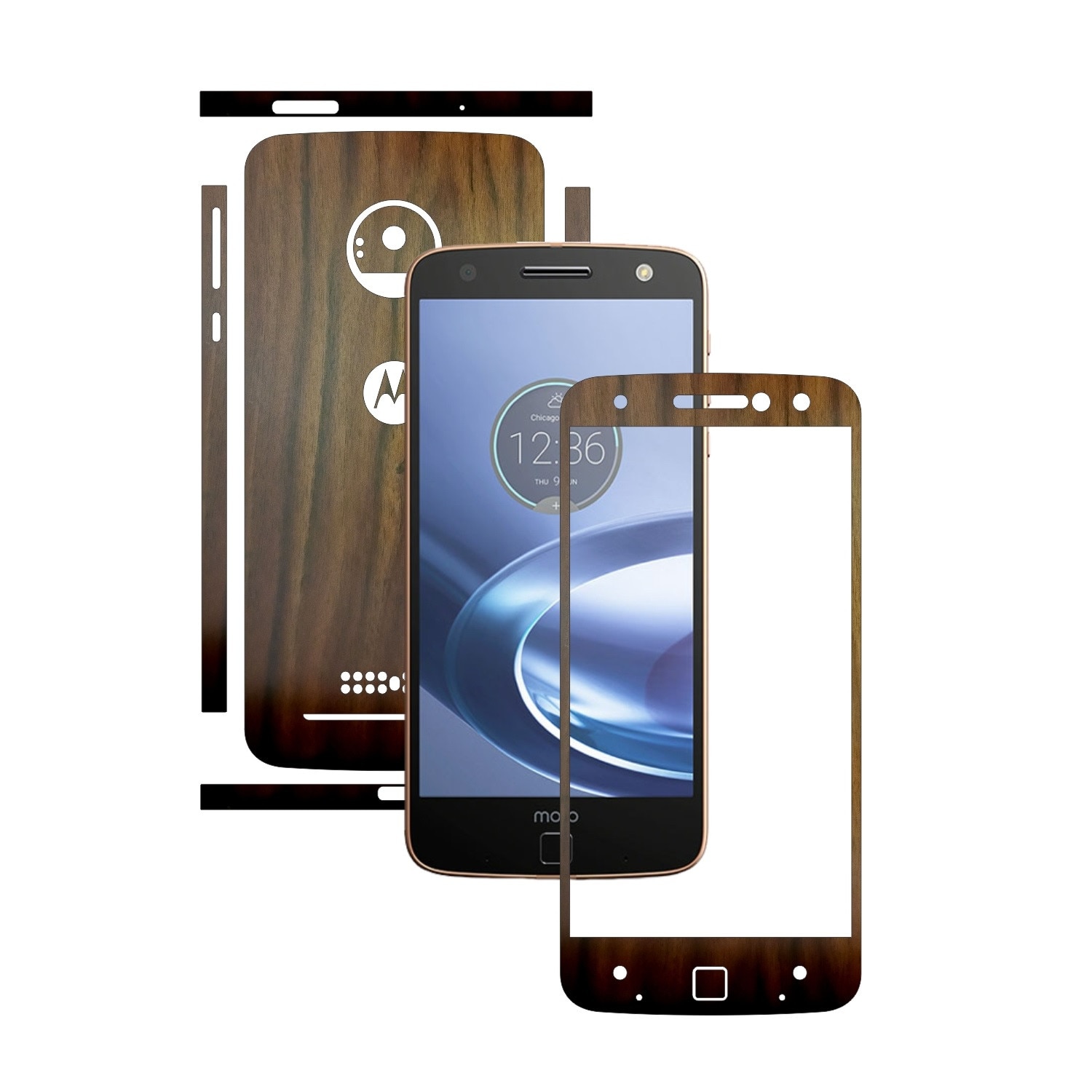 Folie de protectie Carbon Skinz, Husa de tip Skin Adeziv pentru Carcasa, Lemn Nuc Inchis dedicata Motorola Moto Z Force
