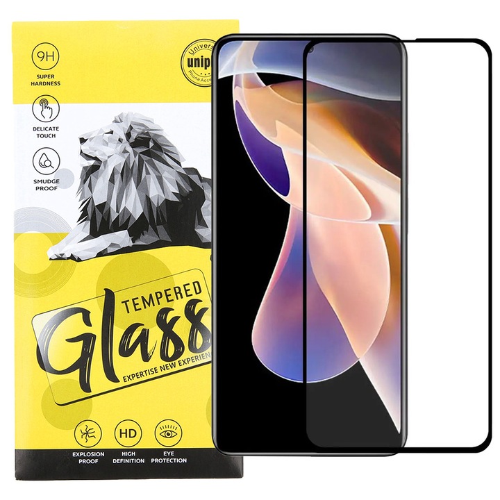 Xiaomi Redmi Note 11 Pro 4G / 5G (Globál) / Note 12 Pro 4G kompatibilis üvegfólia, előlapi, 9D, edzett, hajlított, fekete kerettel