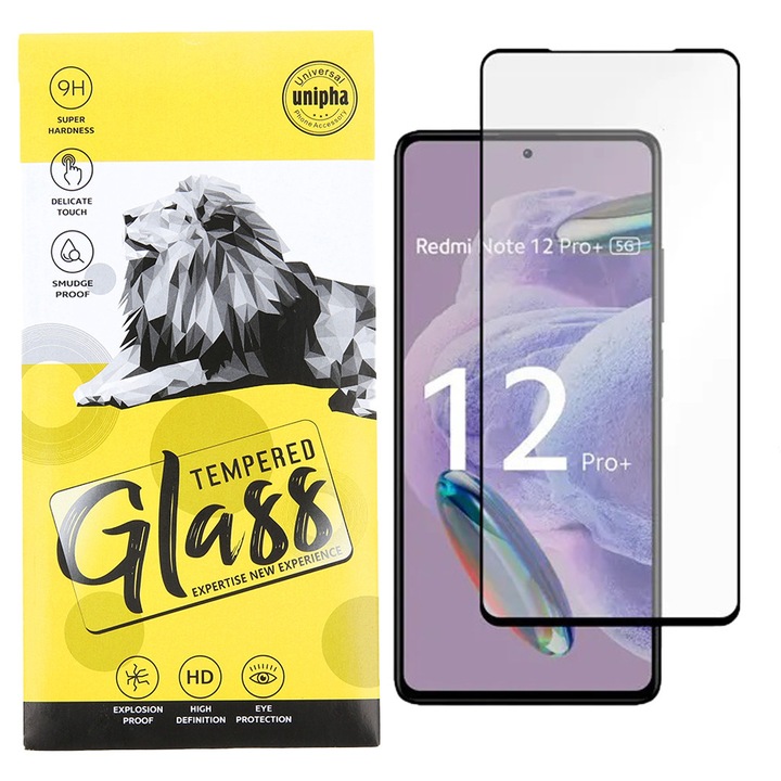Folie protectie ecran, Sticla, pentru Xiaomi Redmi Note 12 Pro 5G / Note 12 Pro Plus 5G (Pro+ 5G), 9D, Negru/Transparent
