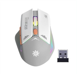 Mouse gaming wireless Fbirddek™, Receptor USB, 6 Butoane, Reglabil 3200DPI, Iluminare RGB, 2.4GHZ, 500mAh, Mut, Reincarcabil, Universal, Gri/Alb