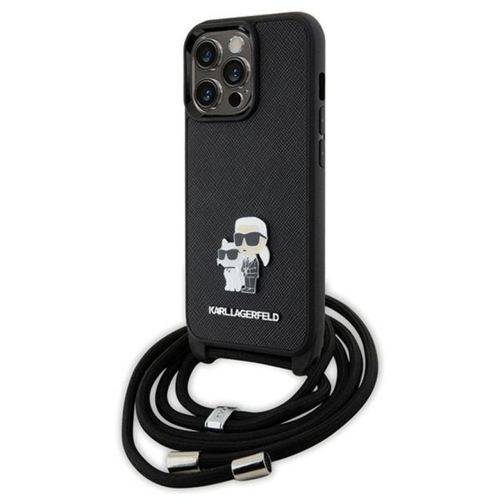 Eredeti tok KARL LAGERFELD KLHCP13LSAKCPSK for iPhone 13 Pro (Saffiano KC Metal PIN Crossbody / black)
