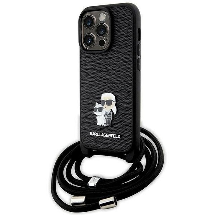 Eredeti tok KARL LAGERFELD KLHCP14LSAKCPSK for iPhone 14 Pro (Saffiano KC Metal PIN Crossbody / black)