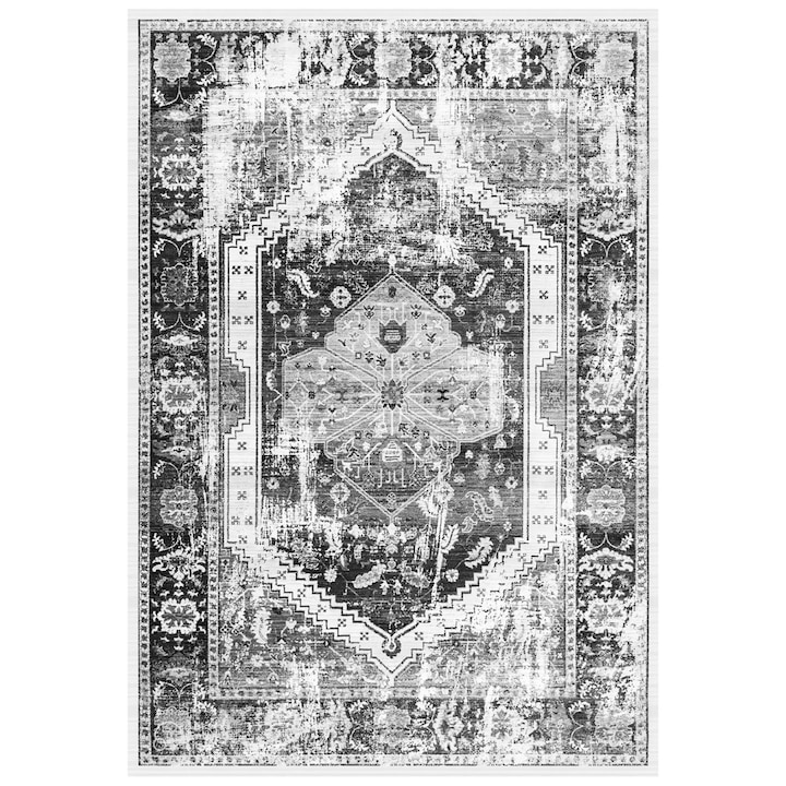 Килим Puzzle-home HM7676.11, Черен-бял, 80x150 см