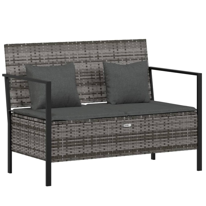 vidaXL 2 személyes szürke polyrattan kerti kanapé párnával 112 x 59 x 82,5 cm 12.6 kg