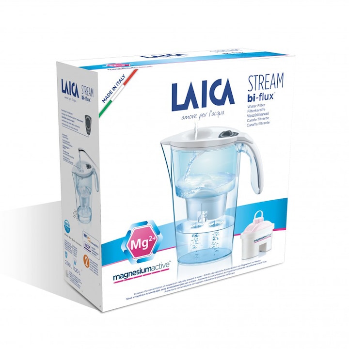 LAICA Stream Line fehér vízszűrő kancsó, mechanikus kijelzővel, Magnezium Active Bi-flux szűrővel