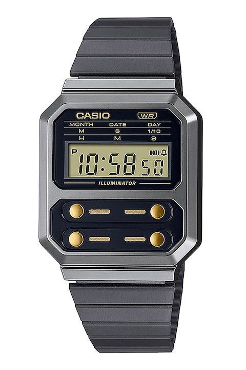 Casio, Унисекс часовник с каишка от смола, Златист, Черен