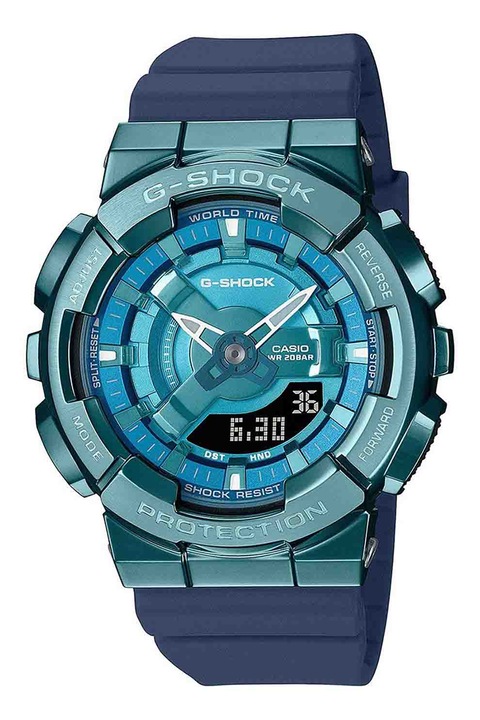 Casio, Часовник G-Shock с аналогов и електронен механизъм, Зелен, Тъмносин