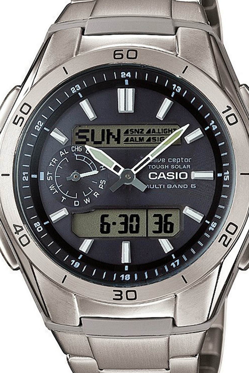 Casio, Часовник от неръждаема стомана със смесен циферблат, Сребрист ...