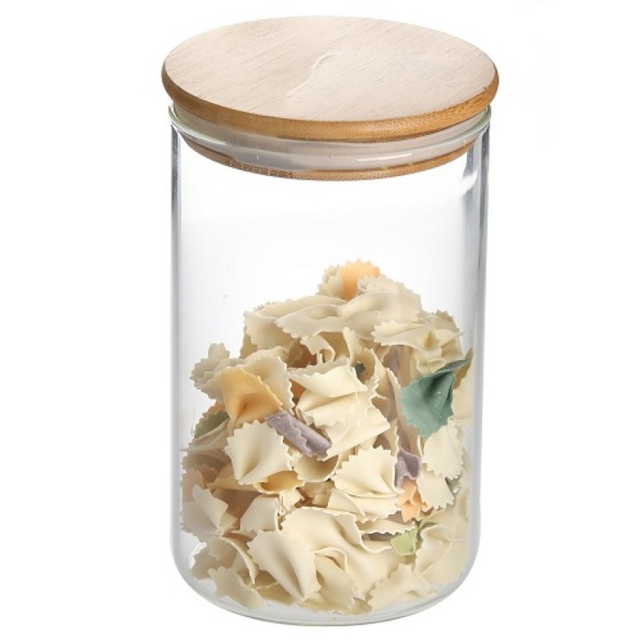 Recipient de sticla borosilicata FLAVOUR pentru alimente, cu capac bambus, 380 ml, Studio Casa