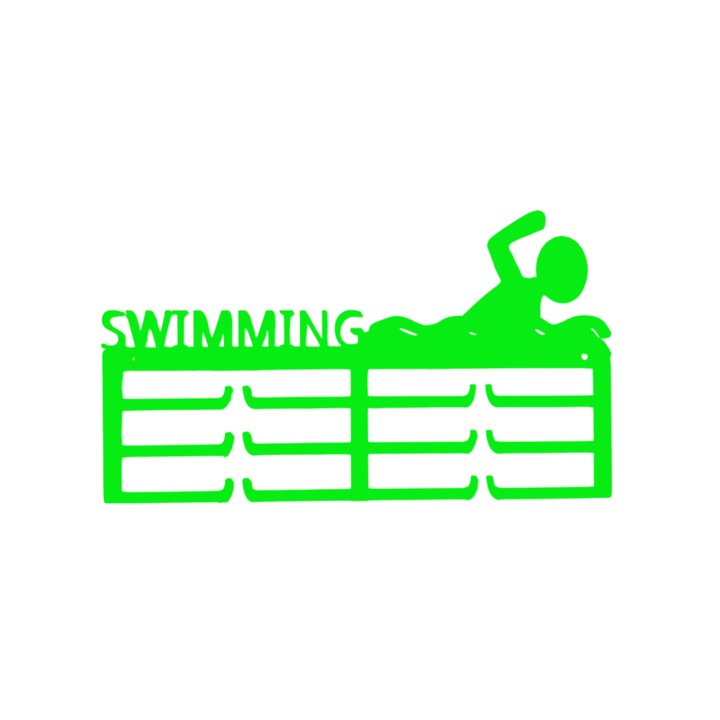 Suport medalii "SWIMMING", pasiune pentru inot, atleti 8,2 x 22 cm verde