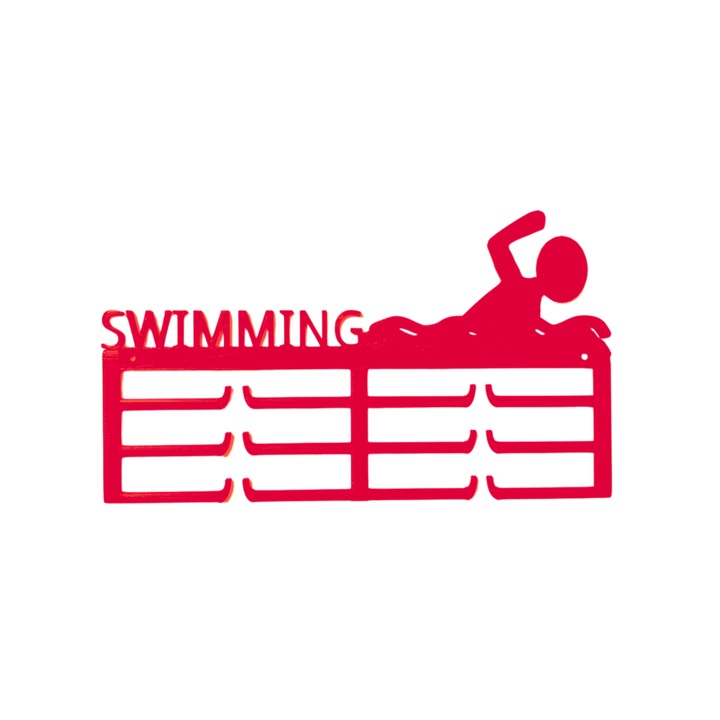 Suport medalii "SWIMMING", pasiune pentru inot, atleti 8,2 x 22 cm roz zmeuriu