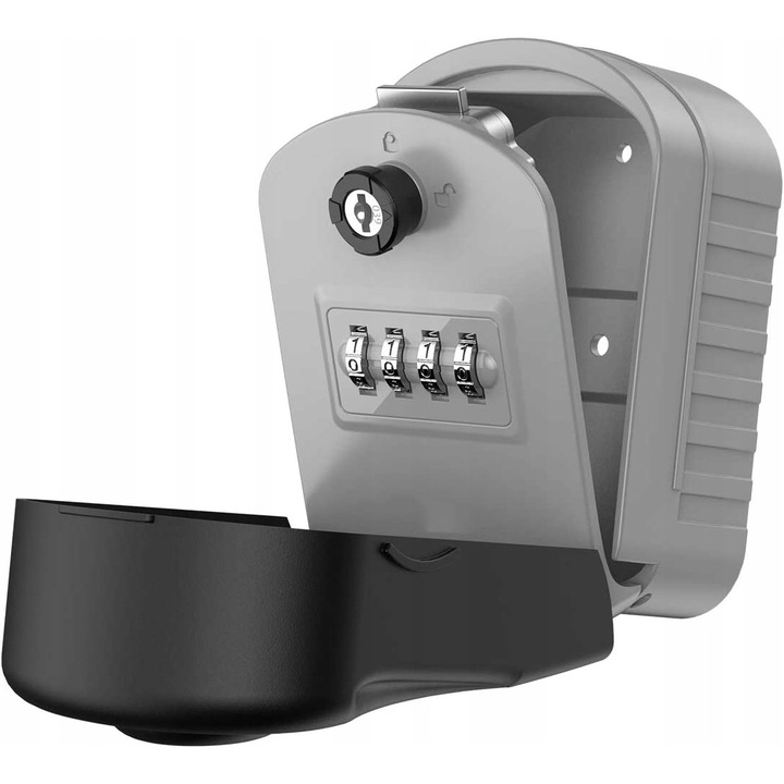 Seif de perete pentru chei din aliaj de aluminiu, Gri/Negru, 13.4 cm