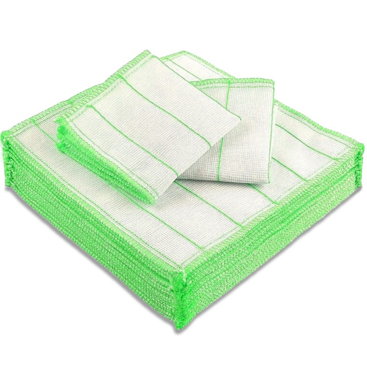 Set 10 Lavete din Bumbac, Profesionale, Verde si Alb