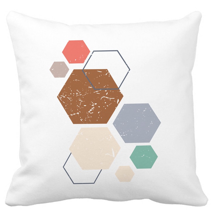 Párnahuzat, Geometrikus alakzatok 3, Fehér Többszínű, Matt, 40x40 cm