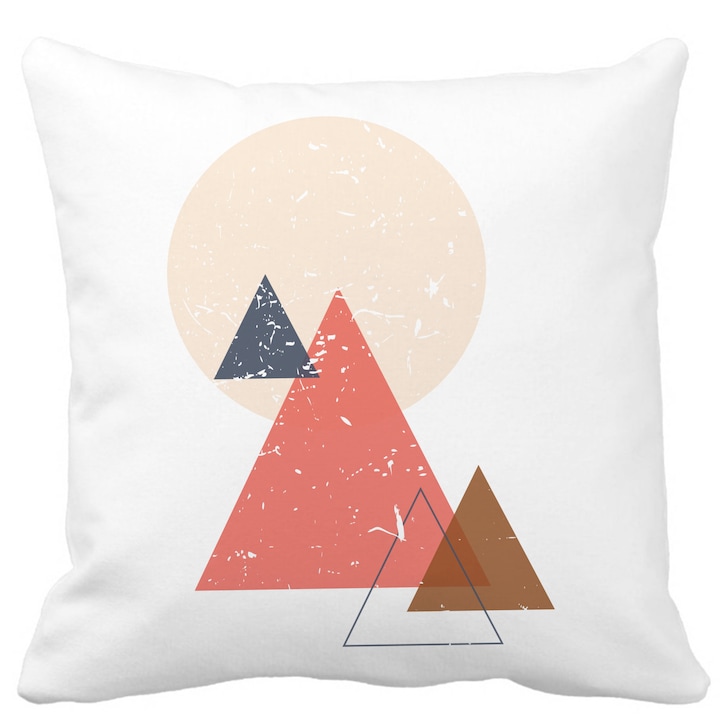 Párnahuzat, Absztrakt Geometrikus Formák 4, Többszínű, Fehér, Matt, 40x40 cm