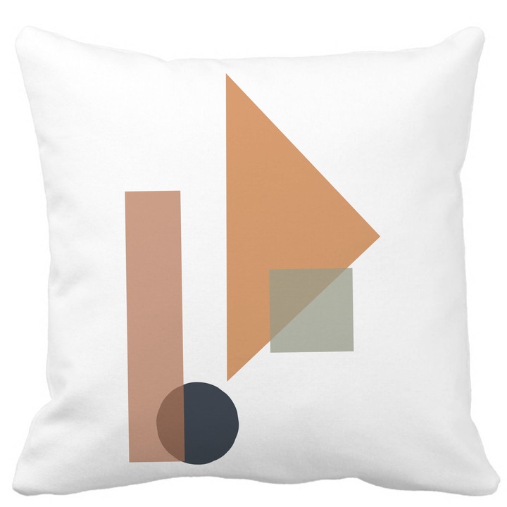 Párnahuzat, Geometrikus formák 1, Többszínű, Fehér, Matt, 40x40 cm