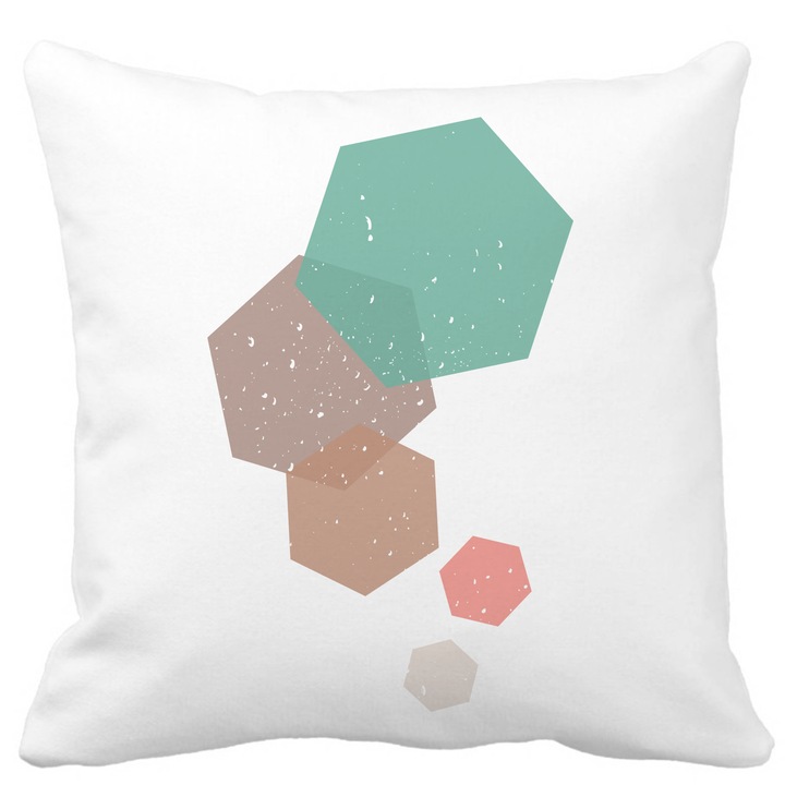 Párnahuzat, Geometrikus alakzatok 2, Többszínű, Fehér, Matt, 40x40 cm