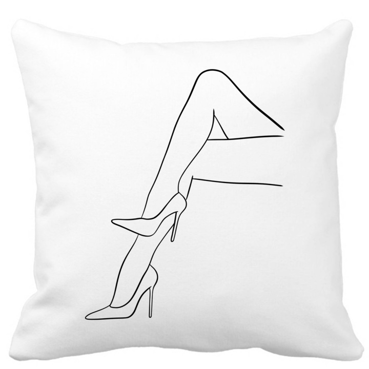 Párnahuzat, női lábak absztrakt vonalai, fehér, matt, 40x40 cm