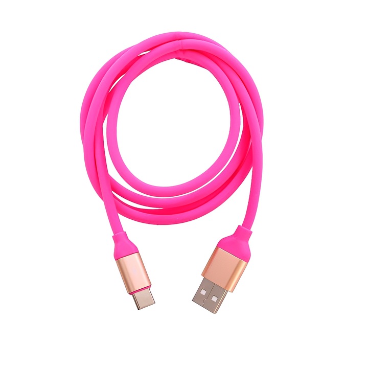 Кабел за данни и зареждане с дължина 2M, USB A към TYPE-C розов