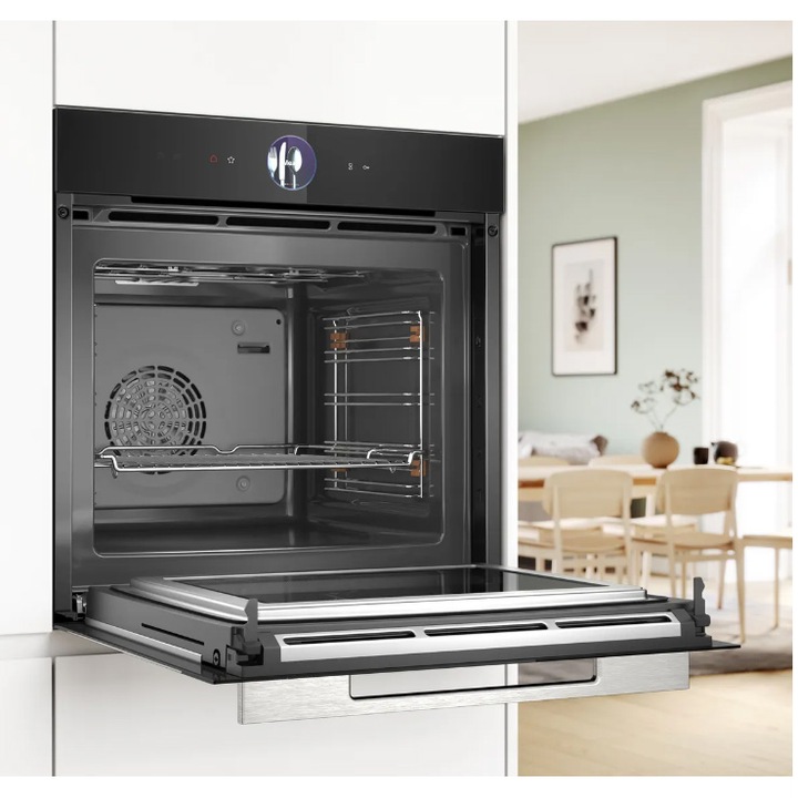 Cuptor incorporabil Bosch Seria 8 HMG7361B1, Electric, 67 l, Multifunctional, Functie microunde, 20 functii , Soft close, Crisp Finish, Air Fry, Home Connect, Autocuratare EcoClean Direct, Grill, Negru