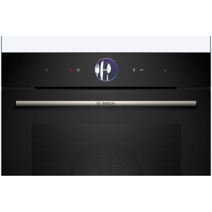Cuptor incorporabil Bosch Seria 8 HSG7361B1, Electric, 71 l, Multifunctional, 21 functii , Full Steam, Autocuratare EcoClean Direct, Grill, Home Connect, Clasa A+, Negru