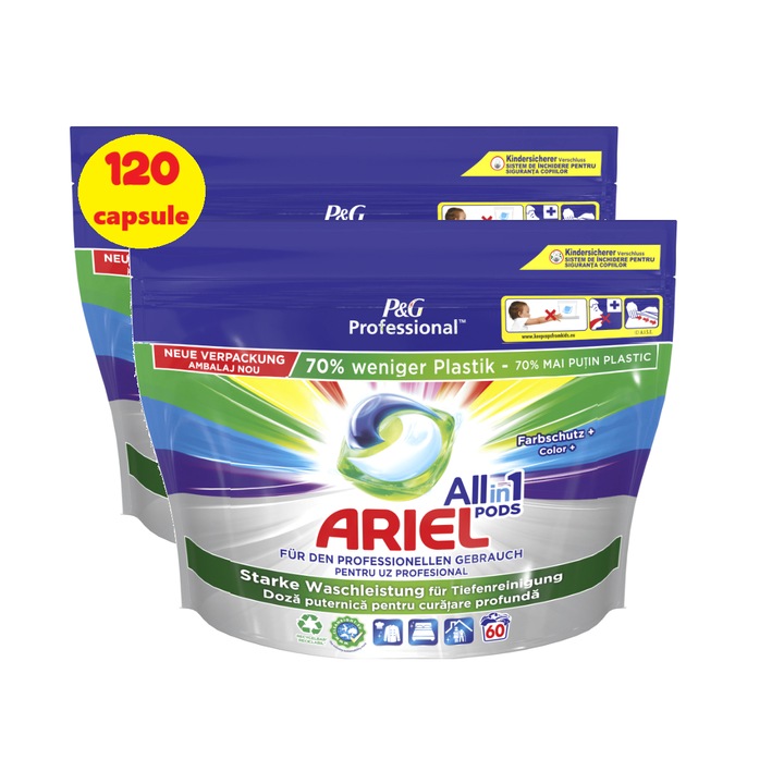 Перилен препарат за автоматично пране Ariel Professional Color Protect All in One Pods, 2x60 капсули, 120 пранета
