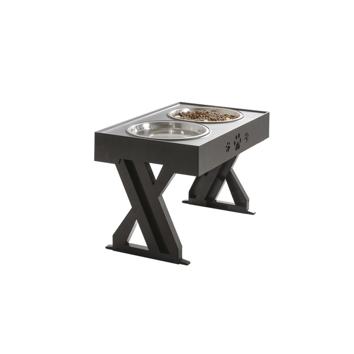 Bol hrana si apa catei si pisici cu suport ajustabil pe inaltime gri 44 x 27.5 x 29 cm Nabi Market ®