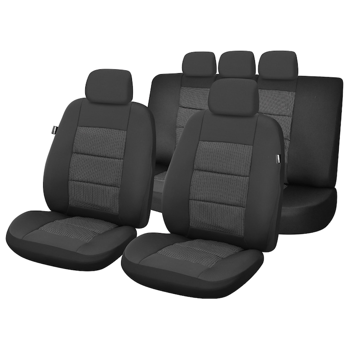 Set huse scaune auto SMARTIC®, Premium Lux, 11 piese, compatibile cu airbag, rabatabile, 3 straturi de material, negru