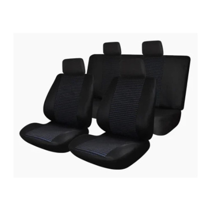 Set huse scaune auto SMARTIC, Traffic, 11 piese, universal, compatibile cu airbag, usor de curatat, material textil respirabil, albastru