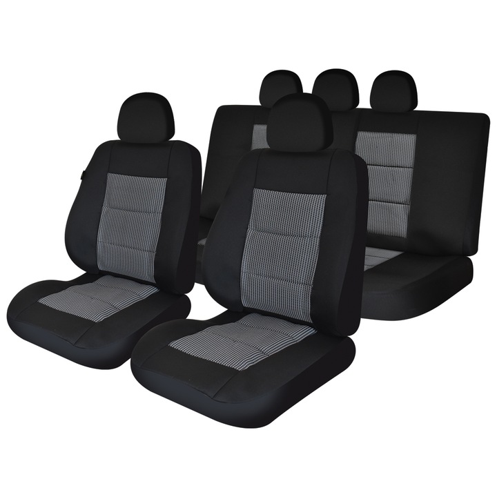 Set huse scaune auto SMARTIC®, Premium Lux, 11 piese, compatibile cu airbag, rabatabile, 3 straturi de material, alb/negru