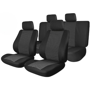 Set huse scaune auto SMARTIC®, Traffic, 11 piese, universal, compatibile cu airbag, usor de curatat, cu fermoar, rabatabile, 3 straturi de material textil respirabil, negru