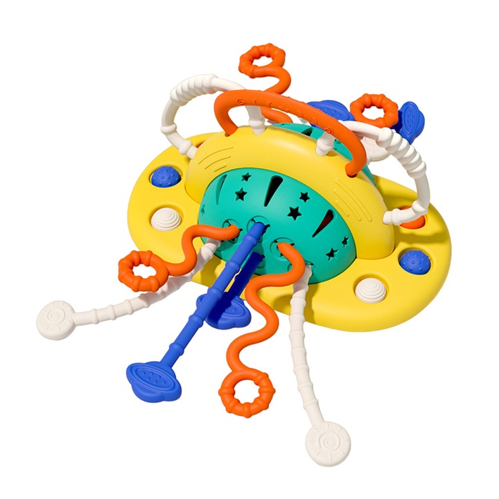 Érzékszervi fogászati babajáték, MorFansi, élelmiszer-szilikon, tapadókoronggal, csíkokkal, hangokkal, Pop It, 20x16x10 cm, 6 hónaposnál hosszabb