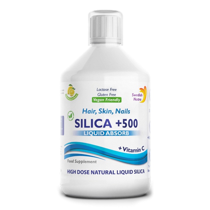 Siliciu Lichid 500 Mg + Vitamina C pentru Par, Piele, Unghii, Articulatii – Produs Vegan – Sticla cu 500 ml