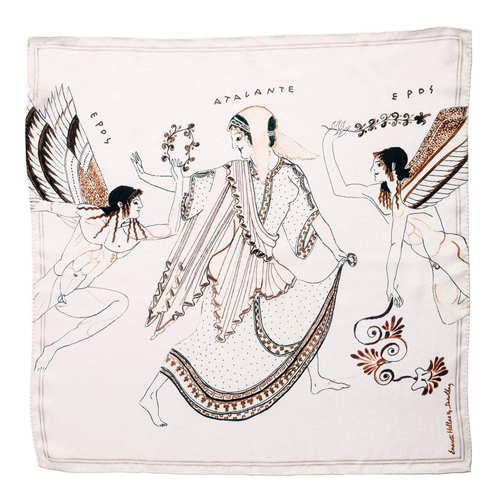 Fular de matase Enareti handmade pentru femei cu imprimeu de Atalanta 140 x 140 CM