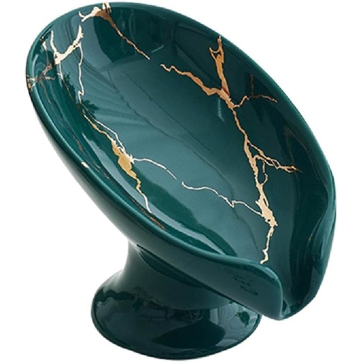 Savoniera cu Drenaj, Jaskus®, Ceramica, Aspect Marmorat, Design Modern, Verde, potrivit pentru dus, baie si chiuveta de bucatarie