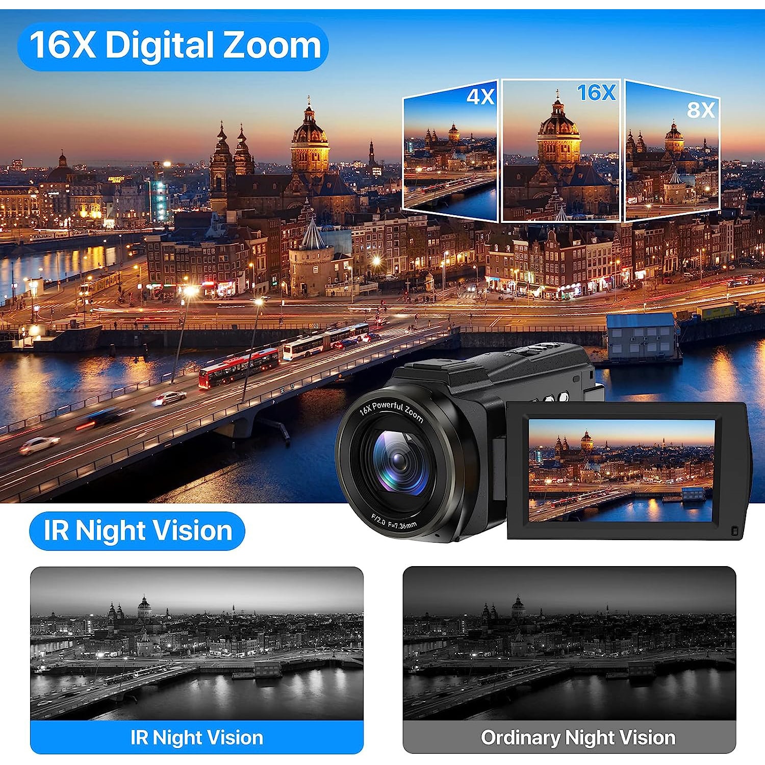 Видеокамера MOSMAOO®, 4K Ultra HD, 3.0", 48M, черна - eMAG.bg