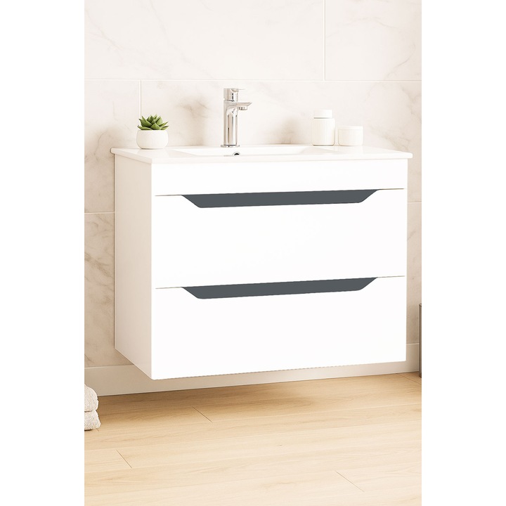 Baza si lavoar Badenmob, seria 056, cu sertare, 80x46x55cm, Alb/Antracit