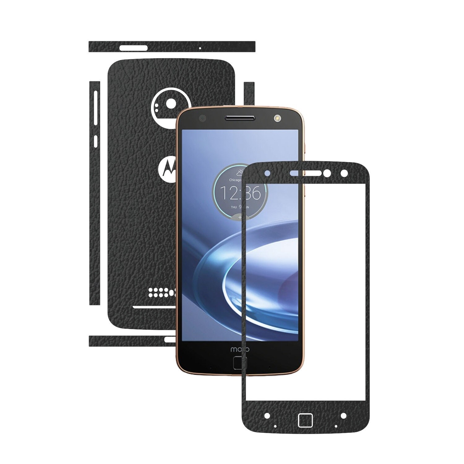 Folie de protectie Carbon Skinz, Husa de tip Skin Adeziv pentru Carcasa, Piele Neagra dedicata Motorola Moto Z