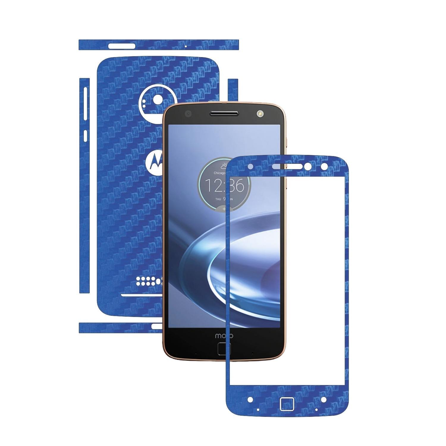 Folie de protectie Carbon Skinz, Husa de tip Skin Adeziv pentru Carcasa, Carbon Albastru dedicata Motorola Moto Z