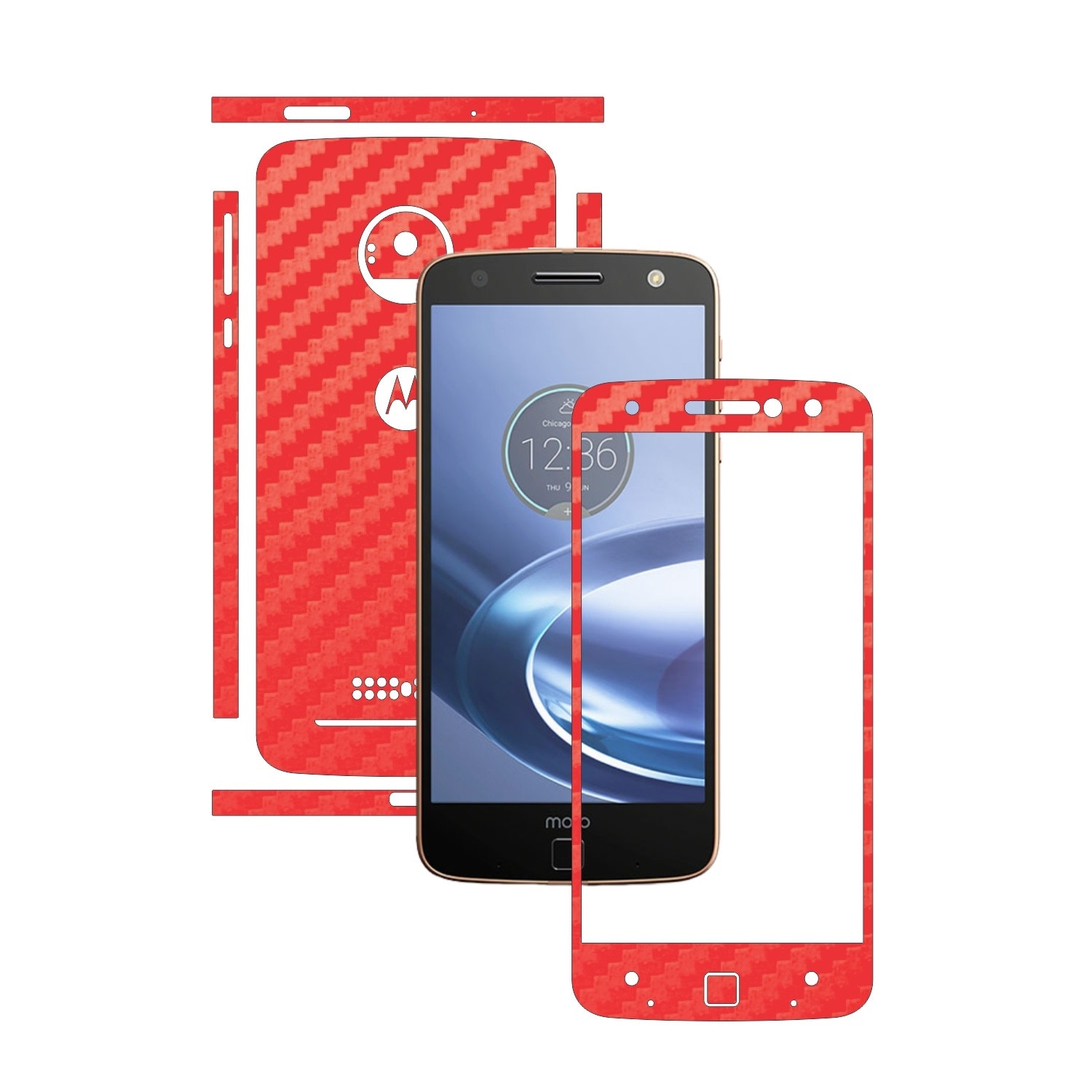 Folie de protectie Carbon Skinz, Husa de tip Skin Adeziv pentru Carcasa, Carbon Rosu dedicata Motorola Moto Z