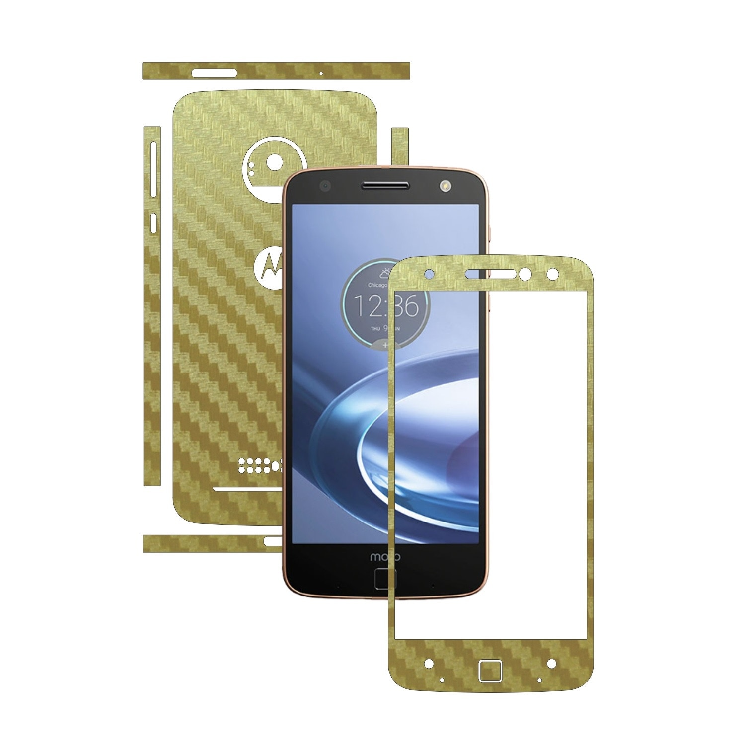 Folie de protectie Carbon Skinz, Husa de tip Skin Adeziv pentru Carcasa, Carbon Auriu dedicata Motorola Moto Z